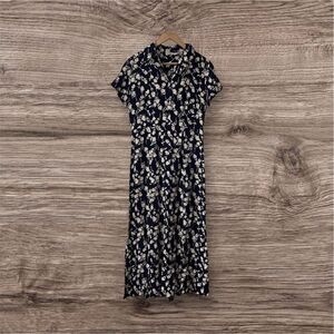 Putumayo Vintage Rayon Maxi Dress 1990s Black Tan Floral Sz M